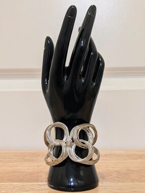 EUC Vintage Silvertone Chunky Wire Wrapped Open Back Cuff Bracelet